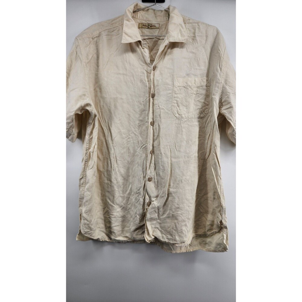 Tommy Bahama‎ Men's XL 100% Silk Short Sleeve Beige Button Up Shirt